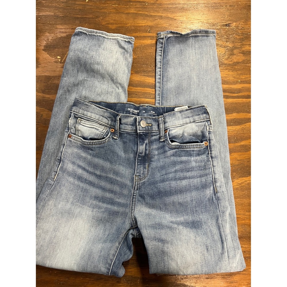 Old Navy Boys Slim Built-In Tough 360 Stretch Light Wash Jeans Size 14